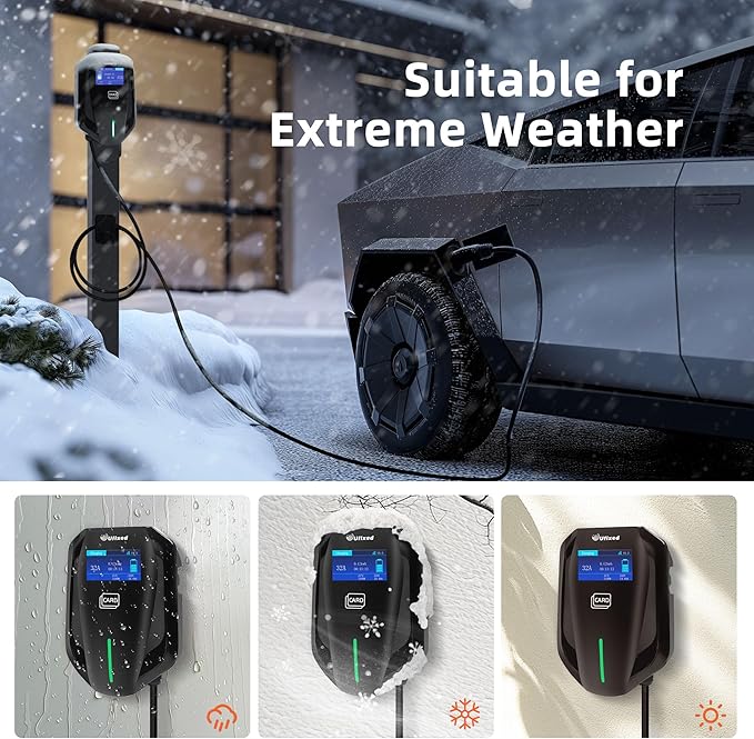 240V Level 2 EV Charger with LED Screen, 32A Fast Charging Station, Hardwired Electric Vehicle Charger for Tesla & J1772 Cars, Indoor/Outdoor Use