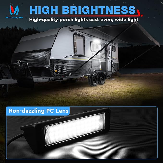 MICTUNING RV Porch Light, 9 Inch 54W LED Exterior Utility Awning Light 6000K, Aluminum Housing IP67 Waterproof Replacement Lighting for Trucks, Trailers Bus Marine Boats Campers