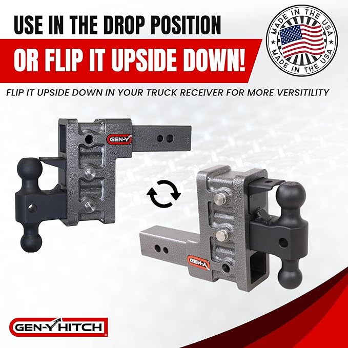 GEN-Y Hitch Tow Hitch for 2.5" Receiver | 6" Drop - 3 Adjustable Positions | 21k LBS Towing Capacity | 3k LBS Tongue Weight | Includes Dual Ball-Mount Attachment, Pintle Lock, 2 Locking Pins, Silver