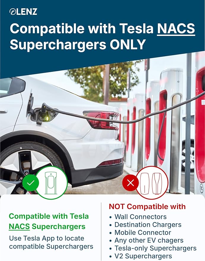 LENZ NACS to CCS Electric Vehicle Adapter for Superchargers – Charge Compatible CCS1 EVs at Tesla NACS Supercharger Stations, 500A 1000V [Verify Compatibility with Your EV Brand] - UL 2252