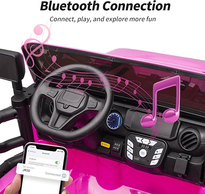 12V Electric Car Ride on Toy for Kids, 2 Seater Ride on Car for Kids Age 4-8 with Remote Control, Capacity 150lbs - Hot Pink