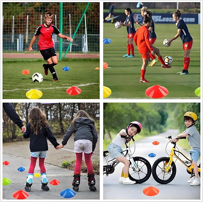 Soccer Cones (Set of 50), Agility Training Disc Cone with Carry Bag and Holder for Drilling Football Basketball Sports Field Markers,