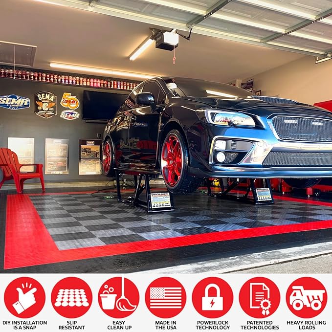 Big Floors RaceDeck CircleTrac, Interlocking Non-Slip Garage Flooring Tile, Durable, Modular, Heavy-Duty Copolymer, Easy Install (Red, 24 Pack of 12 x 12" Tiles)