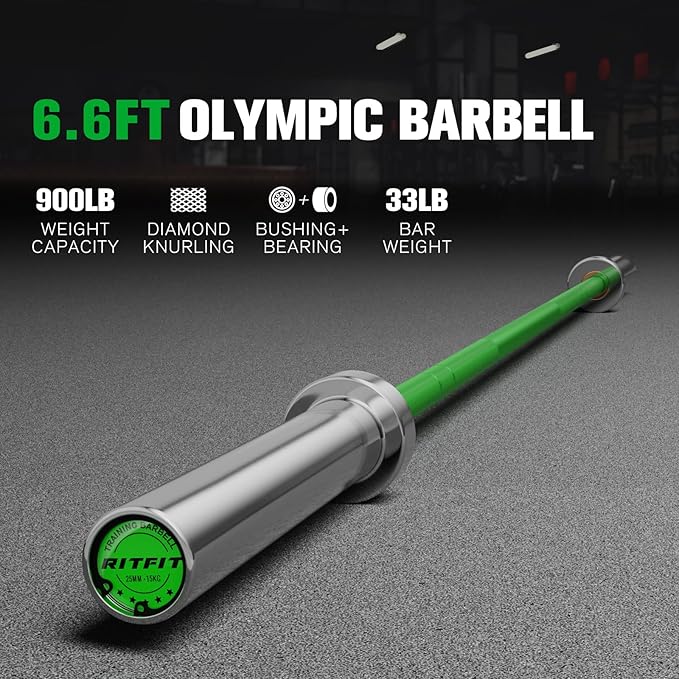 RITFIT 7FT Olympic Barbell for Strength and Weightlifting Training - 2 Inch Olympic Bar for Squat, Deadlift, Bench Press, Curl, Overhead Press - 500lbs/1000lbs/1500lbs Capacity