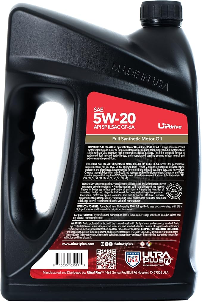 ULTRA 1PLUS SAE 5W-20 Full Synthetic Motor Oil API SP ILSAC GF-6A - 5W20 motor oil, 2 Gallon