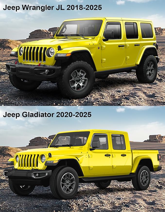 in-Channel Window Rain Guards Fit for Jeep Wrangler JL 2018-2026/Gladiator 2020-2026 Extra Durable Rain Guards Window Deflectors Vent Visors Vent Shades Visor Car Accessories