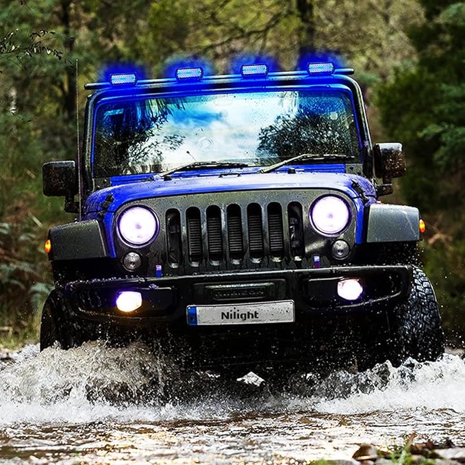 Nilight 6.5 inch LED Light Pod Blue Triple Row 2PCS 120W Flood Spot Combo Driving Fog Lights Fishing Hunting Emergency Safety Signal Deck Trailer Lighting for UTV Pick-up Van Boat Tractor