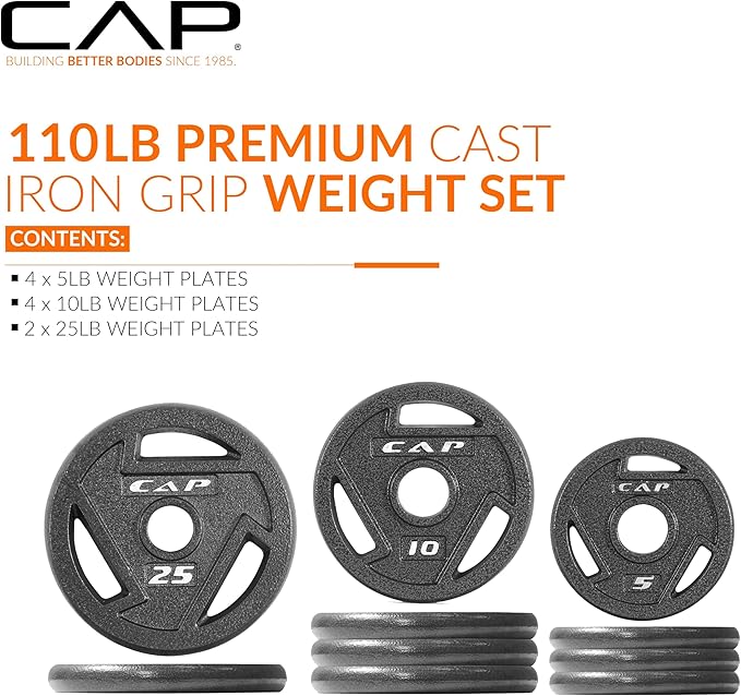 CAP Barbell 2-Inch Olympic Cast Iron Plate Weight Set | 75-285 lbs | Multiple Options