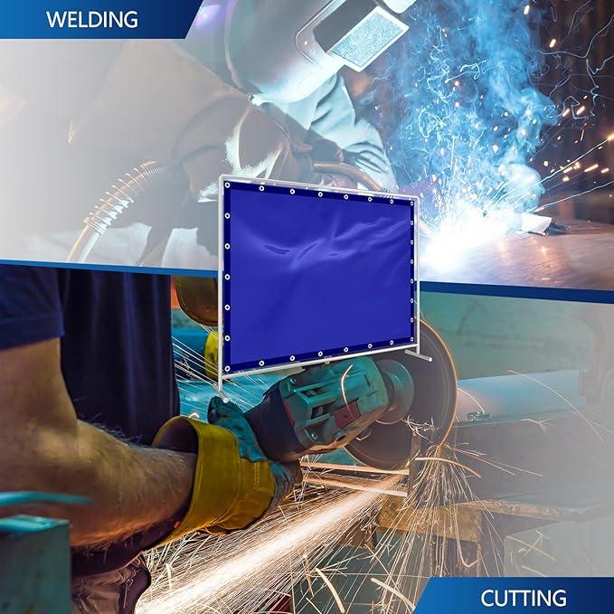 2 Pcs Welding Curtain Safety Blue Transparent Welding Screen with Fixed Belt for the Stand of 6 x 8ft Fireproof Resistant Insulation for Welding Arc Light UV and Blue Light Protection