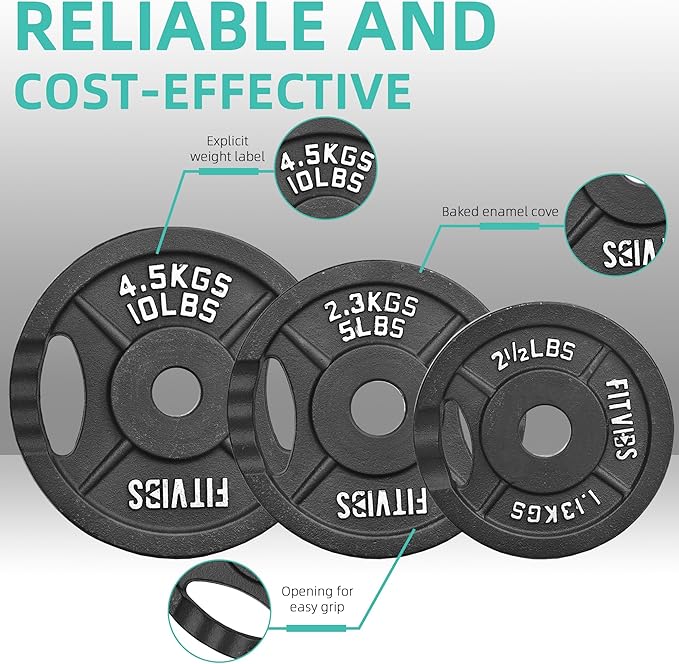 Cast Iron Standard Weight Plates Including 5FT Standard Barbell with Star Locks, 45-Pound Set (35 Pounds Plates + 10 Pounds Barbell), Multiple Styles