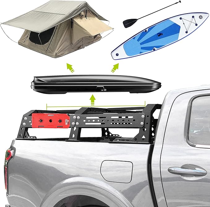No Drill Steel Truck Bed Rack 13 Inch Overland Cargo Carrier Compatible with Fullsize & Midsize Pickup Trucks