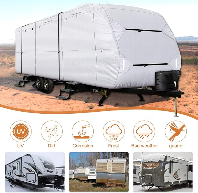 Leader Accessories Upgrade 210D 27'-30' L Travel Trailer RV Cover with Adhesive Repair Patch, Ripstop Diamond Camper Cover