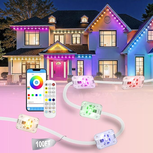 100ft Permanent Outdoor Lights for House, Christmas Lights Outdoor, RGB+IC IP67 Waterproof Smart LED Lights with App/Remote Control for Christmas, Thanksgiving, Halloween, Holiday Decor, Daily, Party
