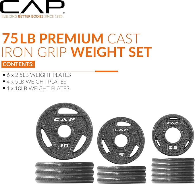 CAP Barbell 2-Inch Olympic Cast Iron Plate Weight Set | 75-285 lbs | Multiple Options