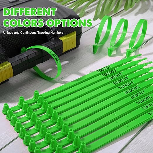 1000 Plastic Truck Door Seal Security Seals Tamper Evident Tite-Lock Security Tags Numbered Safty Disposable Locks for Trailer Logistics Transport Package Shipping (Green)