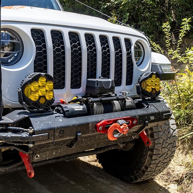 RUGCEL WINCH 13500lb Waterproof Electric Truck Winch 12V Synthetic Black Rope Winch with Hawse Fairlead,Wired Handle and 2 Wireless Remote,for Trailer and Wrangler in Car Lift