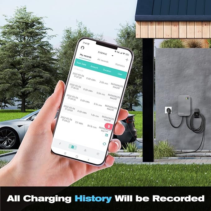 Level 2 EV Charger-40AMP 240V NEMA14-50 for J1772 EVS, WiFi Enabled Electric Vehicle Home Charging Station, ETL Certified, Password Lock Function, 25ft Cable, Grey