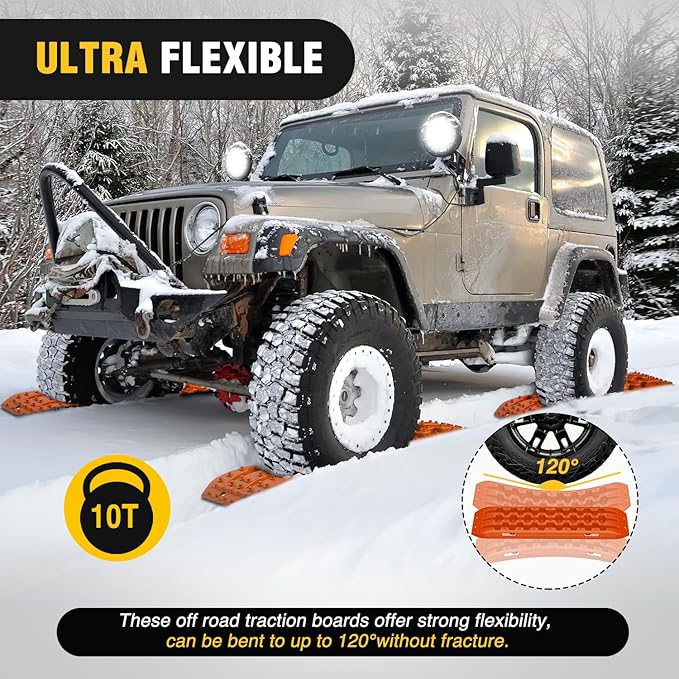 Nilight Recovery Off-road Traction Boards Emergency Tire Mats For 4WD 4X4 Mud Sand Snow with 2PCS Mounting kit Zipper Bag 2 leashes (Orange)