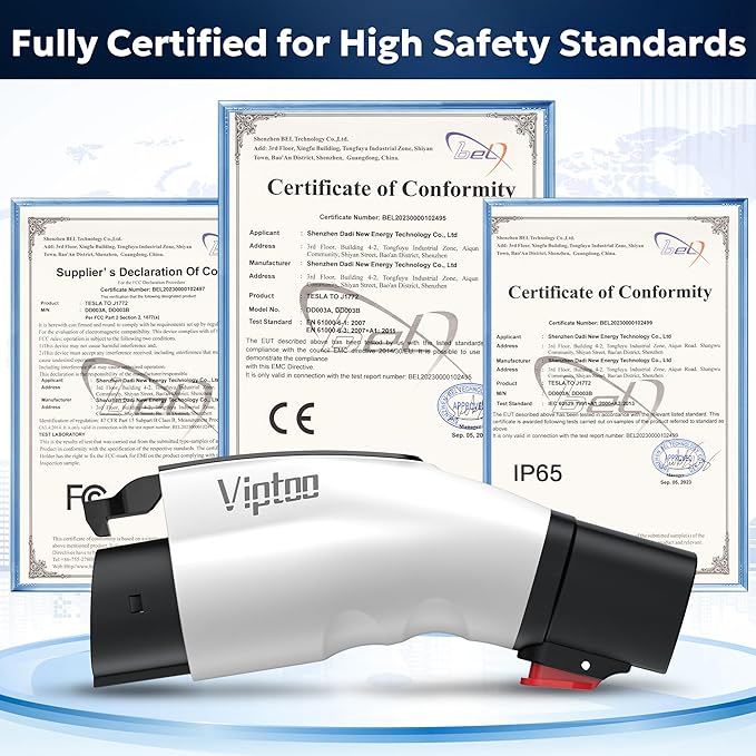 Adapter for Tesla to J1772 EV Charger [Only to J1772], Converter Up to 60Amp 250V AC with Press-Safety-Lock, Compatible with Tesla High-Powered Connectors, Destination/Mobile Chargers,White