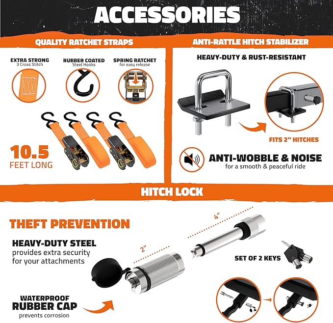 Mockins 40"x40"x6" Extra Deep Square Trailer Hitch Cargo Carrier w/Plate Bracket | 500 Lbs Cap Heavy Duty Cargo Hitch Carrier Rack for Furniture, Appliances & More | Car Trailer Basket w/Accessories