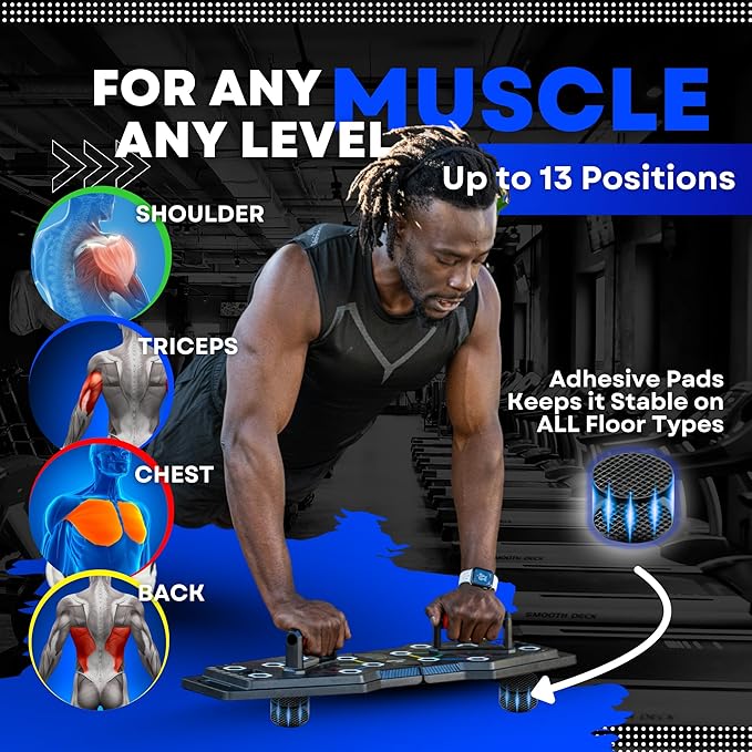 Push Up Board for Full Body Workout at Home - Portable, Joint Friendly, Fun & Motivating Home Workout Equipment with QR Code Guided Workouts - Ideal for Men, Women, Teens - L&C Exercise Essentials