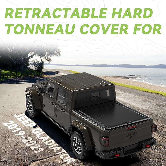 LOR ROX Retractable Hard Truck Bed Tonneau Cover for 2019-2023 Jeep Gladiato 5' Ft Bed (60.3") | Easy to Install | No Drilling Required Install | Enhanced Security & Sleek Design | Aluminum