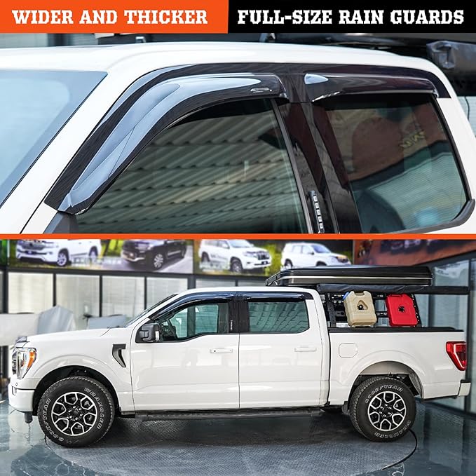 Large Rain Guards Window Visors for 2019-2026 Silverado &GMC Sierra 1500 & 2020-2026 Silverado & Sierra 2500HD-3500HD Crew Cab Outside-Mount Truck Accessories Dark Smoke 4pcs with Thicker