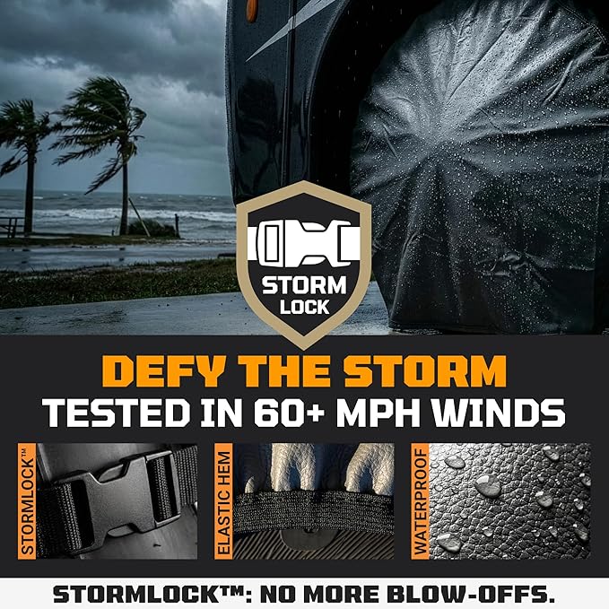TIRESHIELD PRO Tire Covers Set of 4 - Heavy Duty All-Weather UV-Resistant Wheel Covers w/StormLock-System - Year-Round Protection for Your RV, Camper, Truck, Car & Trailer Tires w/ 23-25.75" Diameter