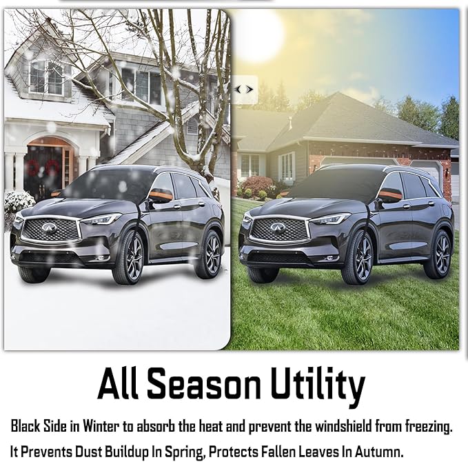 EXQUISLIFE Windshield Snow Ice Cover for Cars, Extra Larger Size 82 x 62 inches Shade, Waterproof Winter Frost and Sunshade Cover with Side Mirrors Cover, Windshield Protector for Cars, SUVs, Trucks