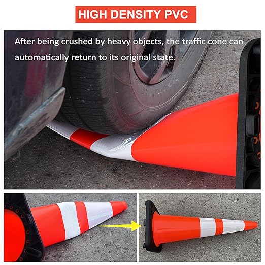 OrangeStar 36" Traffic Cones 4-Pack, Orange Safety Cones with 2 Reflective Collars, Weighted Base for Highway, Roadwork, Construction, Warehouse Safety, Parking Lots | Indoor & Outdoor Use