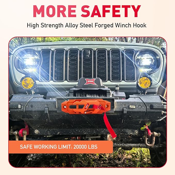 Winch Fairlead with Tow Hook,7075 Aluminum Hawse Fairlead with High Strength Alloy Steel Forged Winch Hook, 20000lb Winch Fairlead Hook (Orange)