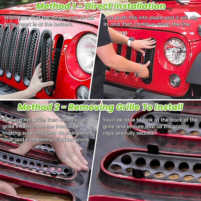 7PCS Front Grill Mesh Inserts for Jeep Wrangler JK JKU Unlimited 2007 2008 2009 2010 2011 2012 2013 2014 2015 2016 2017 2018 Grille Guard Cover Trim Clip-in Exterior Accessories (Matte Green)