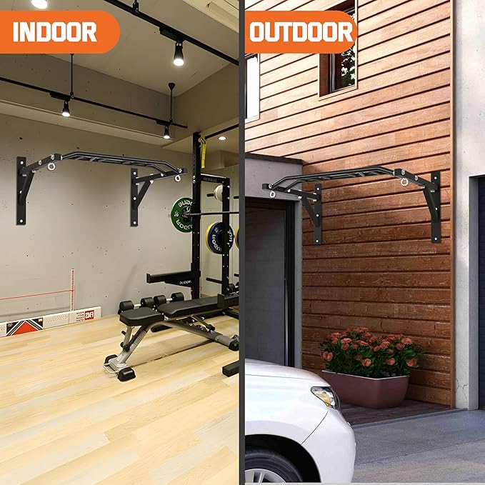 Upgraded-HWOOUSA Pull Up Bar Wall Mounted,Heavy Duty Multi Grip Bar with 14 Grip Positions,Space Saving Home Gym Equipment -Ideal for Garage,Outdoor Strength Training, Chin Up Bar,Supports to 600 Lbs