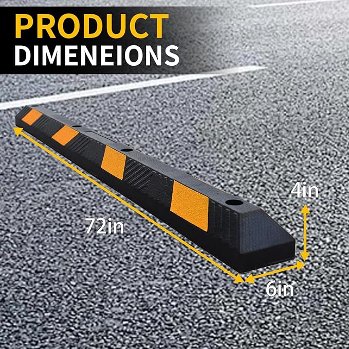 BESEA 2pcs Curb Parking Stoppers for Garage Bumpers Parking car 72" Length 4" High Heavy Duty Rubber Wheel Stopper for Vehicles Truck Driveway Help Your Cars Parking Stop Perfectily(2pack)