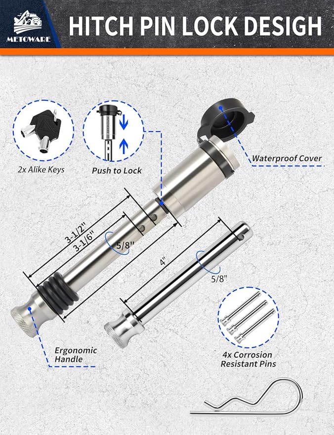 METOWARE Trailer Hitches, Adjustable Trailer Hitch Ball Mount-Fits 2.5" Receiver-Heavy Duty Drop Hitch, Tri-Ball (1-7/8" x 2" x 2-5/16") 6" Drop/Rise, 18,000 GTW and Anti-Theft Stainless Steel Lock