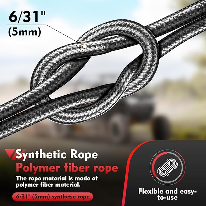 Portable Drill Winch of 1000 Lbs, Red Handheld Drill Winch with 40 Foot Synthetic Rope, Rotate The Hook 360 Degrees, for Lifting & Dragging(Red)