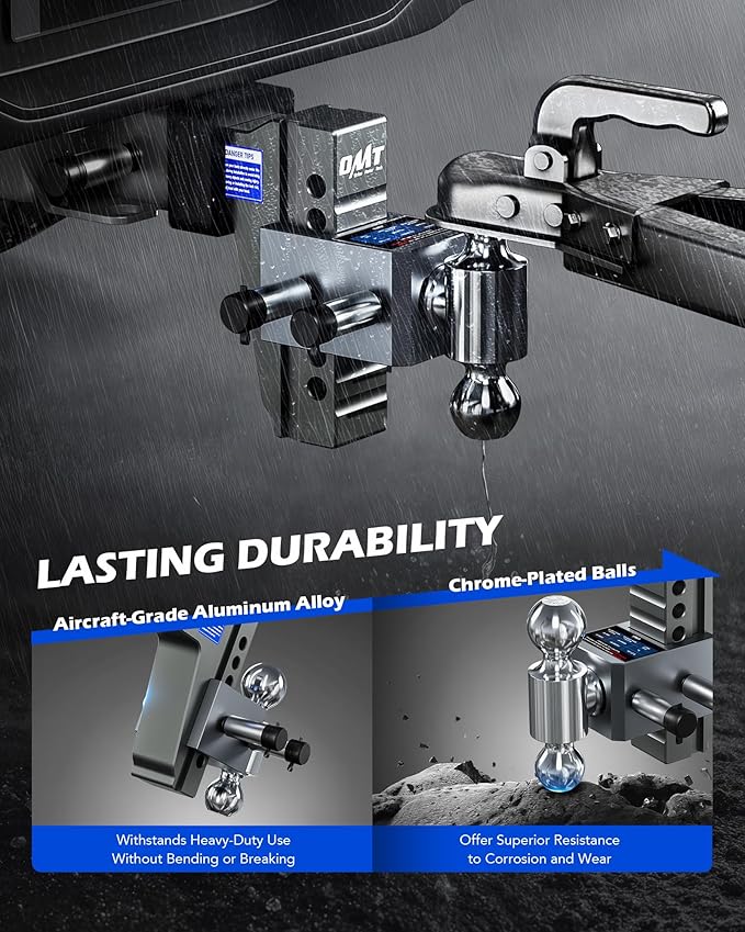 Orion Motor Tech Adjustable Trailer Hitch, Heavy Duty 2.5 inch Receiver Hitch, 6" Drop Hitch with 2" & 2-5/16" Balls, 360° Dual-Ball Mount with 18500lb Towing Capacity for Class IV & V, Gray