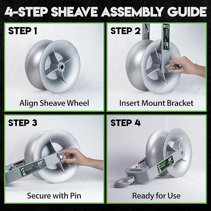 12" Diameter, Cable Puller Sheave, Hook, Wire, Rope | Capacity 6500lb for Greenlee Pullers 640,6801,6001 | Staten Tools