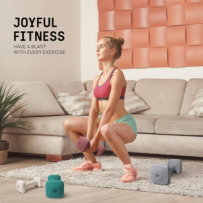 Yes4All Square Neoprene Dumbbell Set for Women/Men, Workout Hand Weight Dumbbells Set of 2, 2lb - 20lb with 4 Colors, Anti-Roll, Anti-Slip Exercise Dumbbells Weights for Home Gym,
