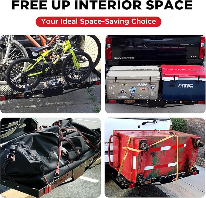 Rockland Steel Foldable Cargo Carrier with Reflectors, 750 LBS Capacity, 60" x 20" x 2.5", Hitch Mount for 2" Receivers, Compatible with Class III & IV, Folding Tray Hitch Basket for Cars SUVS Vans