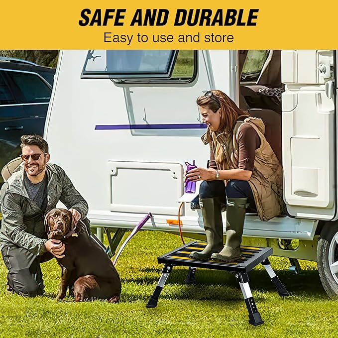 Nilight RV Steps Folding Aluminum Step Stool Heavy Duty Camper Steps, 16.5"x12" Surface, 4 Levels Adjustable Height Portable Platform Step Anti-Slip Rubber Feet Supports Up to 500lbs for Camper,Black