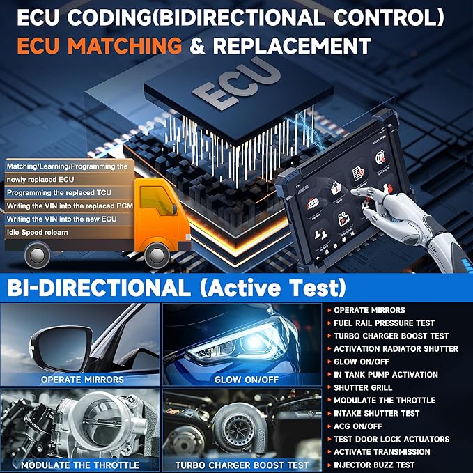 ANCEL X7HD 10'' Heavy Duty Truck Scanner, Semi Trucks Full System Diagnostic Tool, Bidirectional Diesel Scan Tool with DPF, ECU Coding, 40+ Reset for Cummins, Detroit, Caterpillar, Volvo, Paccar etc