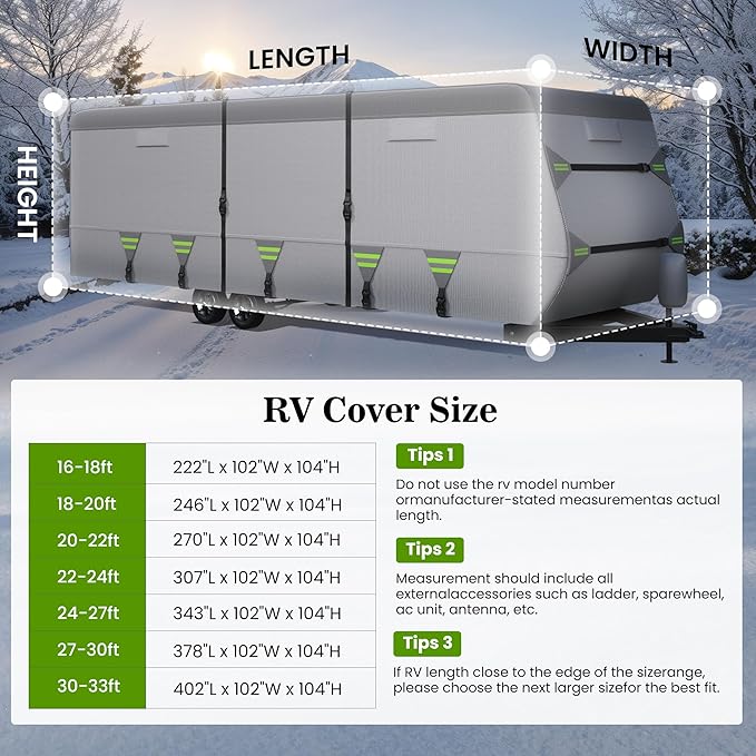 ACTFLAME 7-Layer Thickened RV Cover, 24-27ft Ultra Windproof & Tear Resistant Travel Trailer Cover, All-Weather Camper Cover with 6 Vents & Breathable Design, 5+2 Reinforced Straps and Complete Kit