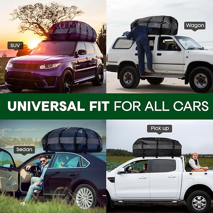 21 Cubic Feet Car Rooftop Soft Shell Cargo Carrier, 100% Waterproof - Car Storage for All Vehicle with/Without Racks - Attached Anti Slip Mat, Storage Bag, 6 Door Hooks and 6 Straps