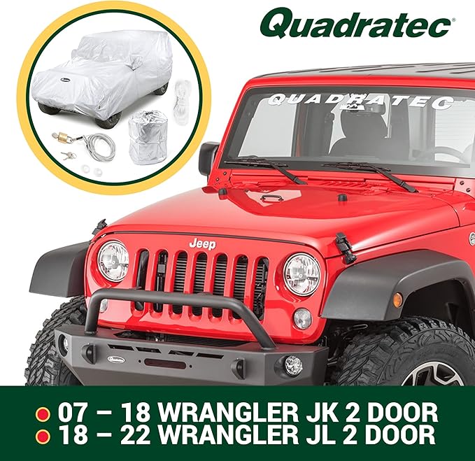 Quadratec Hail Guard 5-Layer Car Cover - Fits Jeep Wrangler JK & JL 2007-2023 - Jeep Cover Jeep Wrangler Cover Jeep Wrangler Rain Cover Jeep Rain Cover - Includes Storage Bag - Quick-Dry Fabric