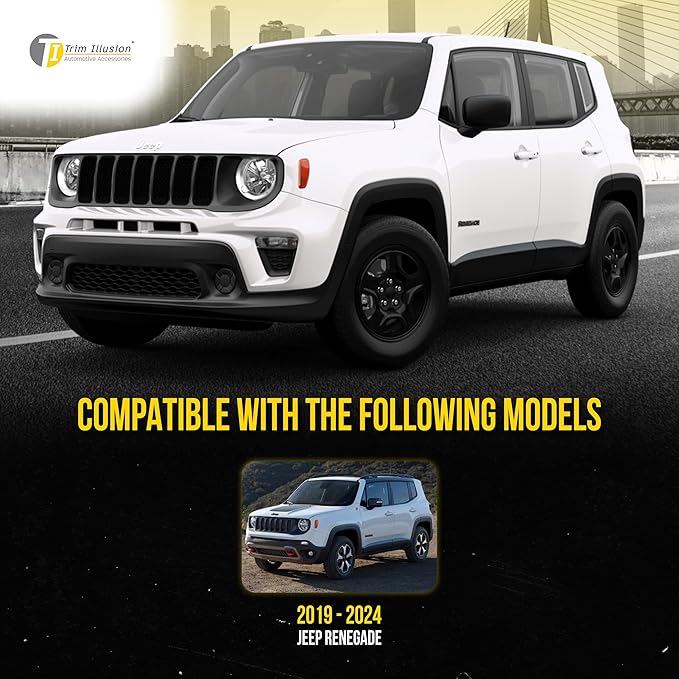 Gloss Black Chrome Delete Front Grille | Car Grille Cover | Grille Insert | Trim Overlay | Compatible with 2019-2023 Jeep Renegade | ABS6503BLK