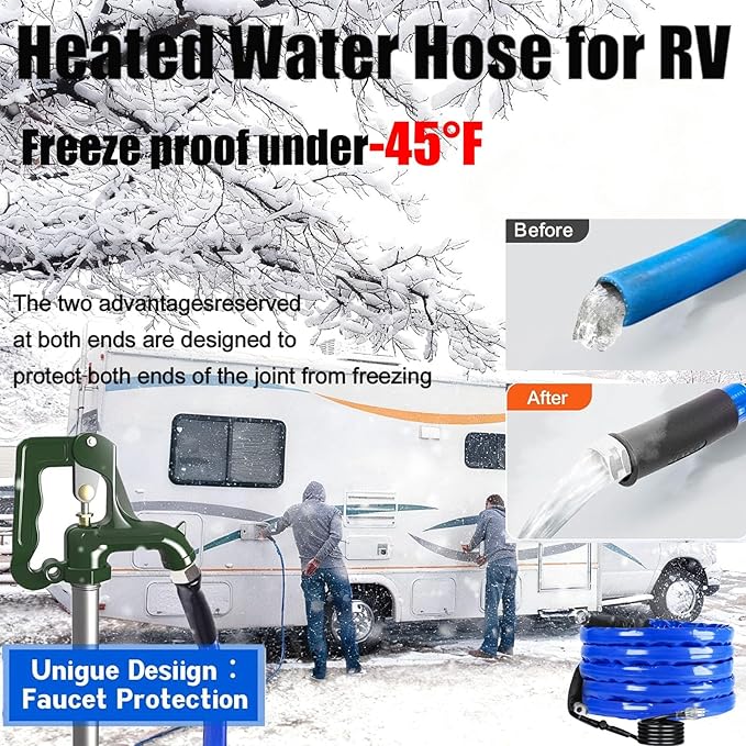 10FT Heated Rv Water Hose Camper Water Drinking Water Safe Garden Hose -45 ℉ With Electrically Heated, Lead And Bpa Free, 3/4" Adapter, Led Plug, For Rv Camper/Home Winter Accessoriesose