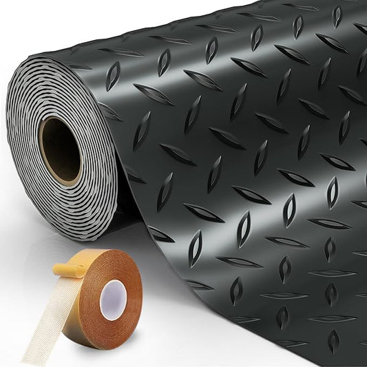 8.2 x 23 FT Garage Floor Mat, 2.8mm Thickened Diamond Plate PVC Garage Flooring Roll for Under Car, Heavy Duty Garage Floor Protector 188.6 SQFT for Garage, Basement, Golf Cart. Black