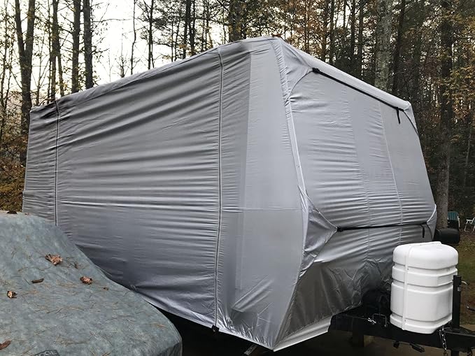 SavvyCraft Premium Travel Trailer RV Cover, Waterproof Tear-Resistant Windproof Camper Cover with Access Panels Fits 32'-35'