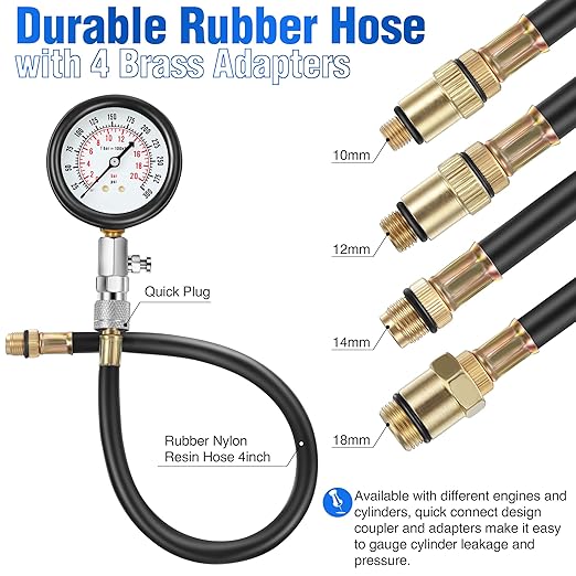 9 Pieces Automotive Compression Tester Kit and Spark Plug Tester, Universal Car and Motorcycle Engine Testing Tools for Cylinder Pressure Gauge (Blue)